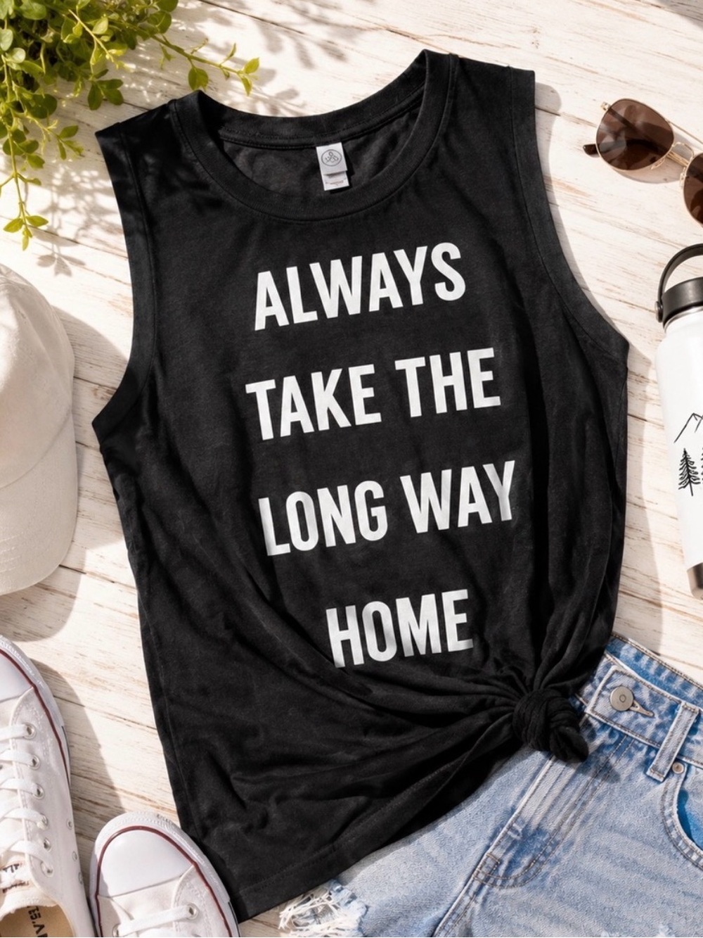 Alternative Apparel Always Take the Long Way Home Muscle Tank Black S